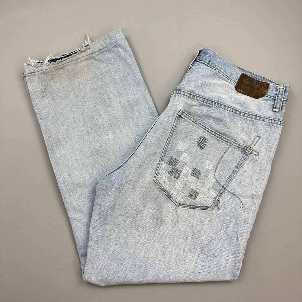 Vintage Rocawear Jeans Mens 38 38x30 Light Wash Baggy Embroidered Hip Hop Skate